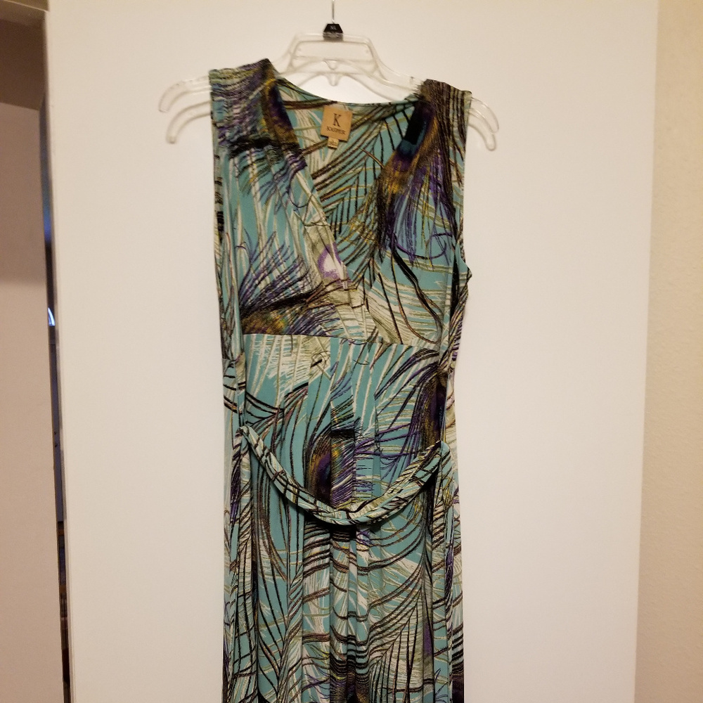 Kasper peacock feather maxi dress